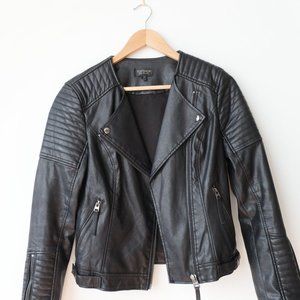Cropped Black Leather Jacket